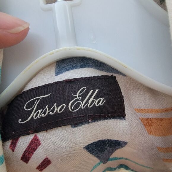 Tasso Elba multi colored leaf print silk blend button-down shirt mens sz med - Picture 4 of 5